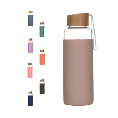 Buidéal Uisce Gloine Óil Díreach 550ML Le Lid Bambú Le Lógó Saincheaptha