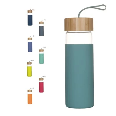 Buidéal Uisce Gloine 550ml Ard-Borosilicate 2024 Le Muinchille Silicone Agus Lid Bambú